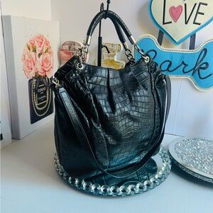 Michael Kors vintage Black Crocodile-Embossed Shoulder Bag